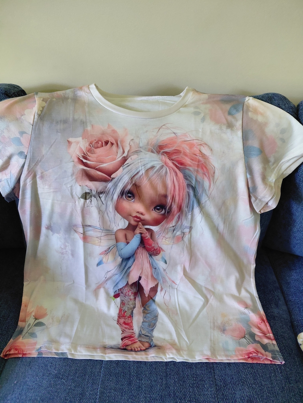 Girls Floral Fairy Graphic Tee in Pastel Pink & Blue